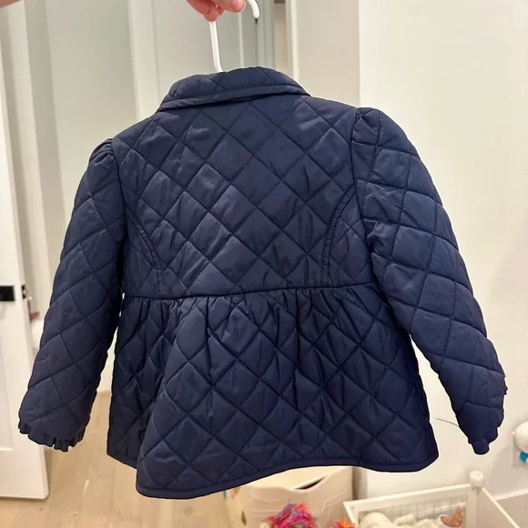 Janie and Jack Navy Quilted Kids Jacket with Ruffle Sleeves 2T VGUC